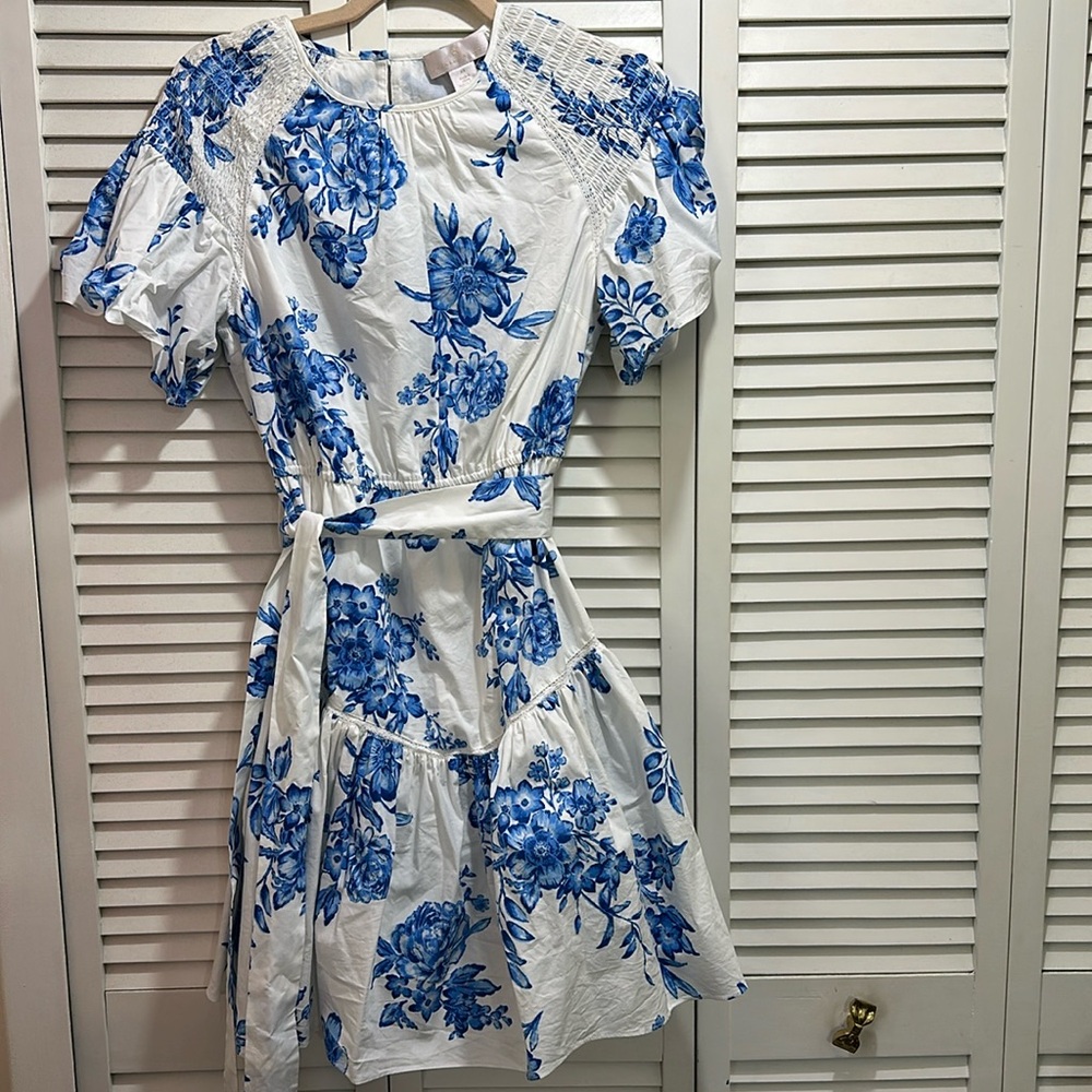 Rachel Parcell Ruffle Front Tie Stretch Cotton Dress XS